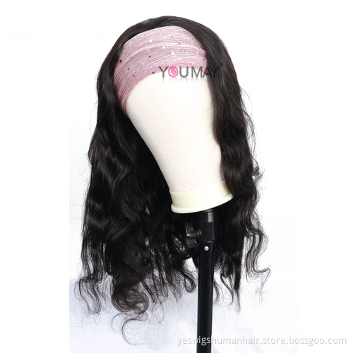 Cheap Selling Wholesale Fashion 150% Density With Headband Burmese human hair wig Body Wave Human Hair Wigs Undetectable Knots